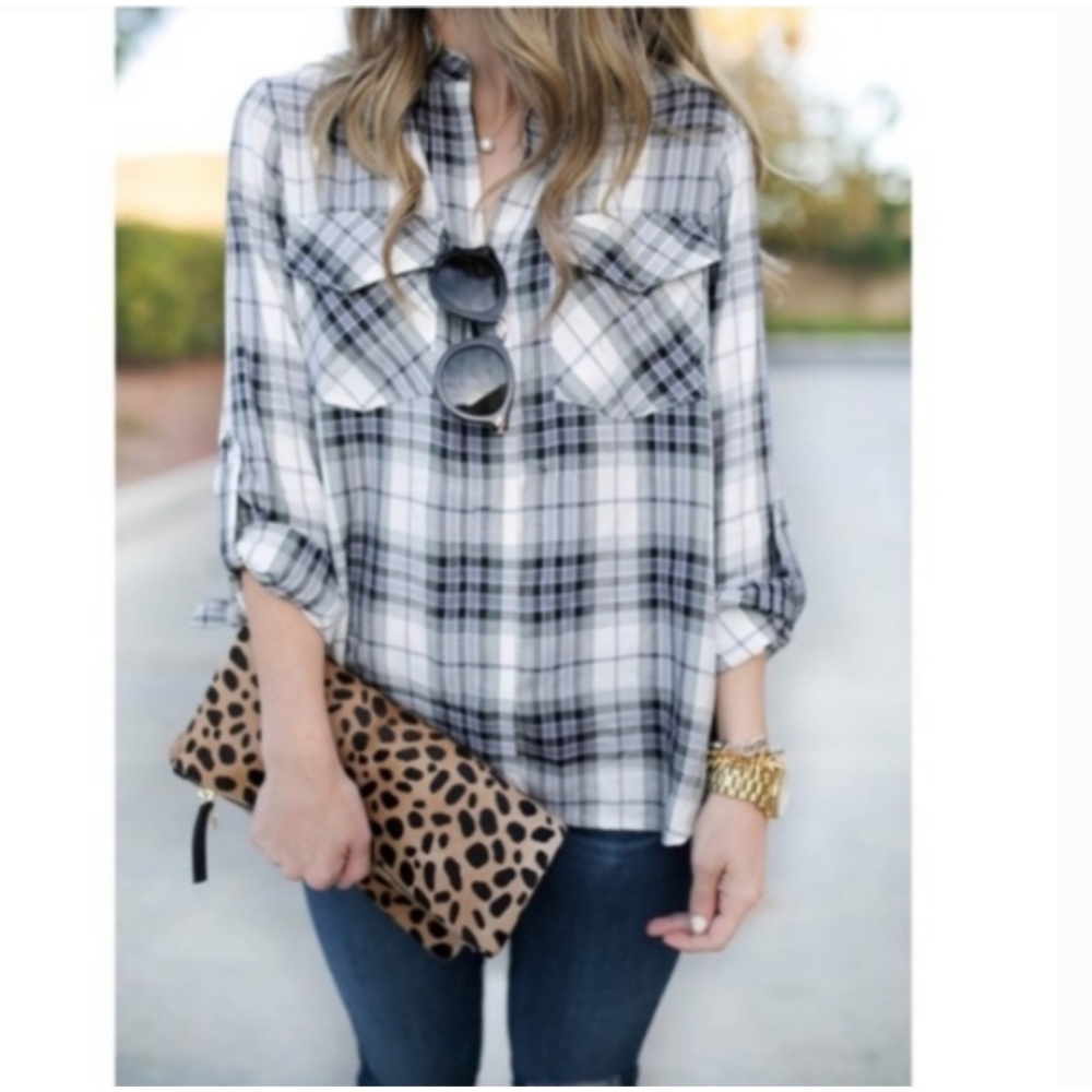 Sam Edelman Plaid Split Back Button Down - image 1